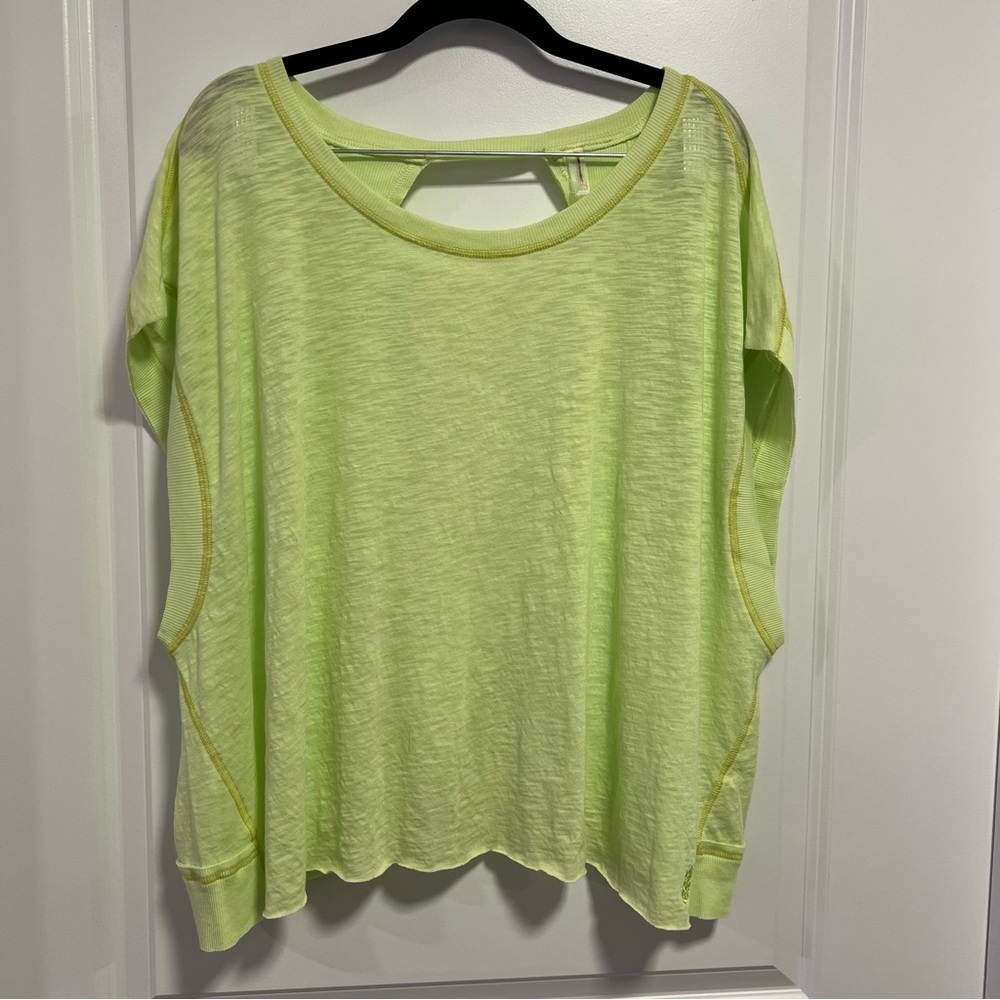 Free People Movement My Time Tee Neon Yellow Open Back Size L